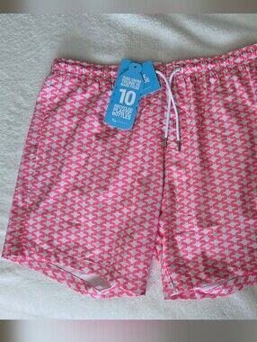 Bermies | Pink & White Geometric Pocket Swim Shorts